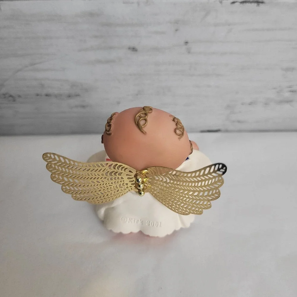 Vintage RUSS Patriotic Guardian Angel w/ Gold Wings Flag Kirks Kritters Y2K 2001